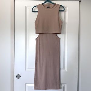 Topshop Bodycon Ribbed Dress Tan